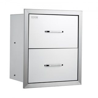 Cajones de Cocina Exterior 18W x 20.6H x 12.7D Pulgadas, Cajones Doble BBQ de Montaje Flush de Acero Inoxidable con Mango, Cajones para Isla BBQ para Cocinas Exteriores o Estación de Parrilla en Patio