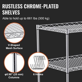 Carrello da Cucina Utilitario, 3 Livelli, Carrello Mobile in Filo con Capacità 661 LBS, Carrello di Servizio in Acciaio con Ruote, Carrello di Stoccaggio in Metallo con Cesto Profondo 80 mm, Ma...