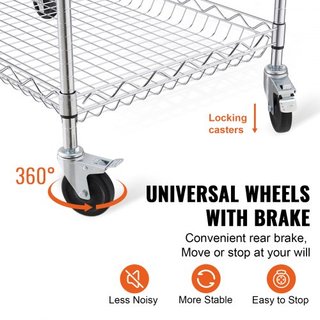 Carrello da Cucina Utilitario, 3 Livelli, Carrello Mobile in Filo con Capacità 661 LBS, Carrello di Servizio in Acciaio con Ruote, Carrello di Stoccaggio in Metallo con Cesto Profondo 80 mm, Ma...