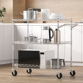 Carrello da Cucina Utilitario, 3 Livelli, Carrello Mobile in Filo con Capacità 661 LBS, Carrello di Servizio in Acciaio con Ruote, Carrello di Stoccaggio in Metallo con Cesto Profondo 80 mm, Ma...