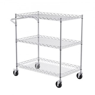 Carrello da Cucina Utilitario, 3 Livelli, Carrello Mobile in Filo con Capacità 661 LBS, Carrello di Servizio in Acciaio con Ruote, Carrello di Stoccaggio in Metallo con Cesto Profondo 80 mm, Ma...