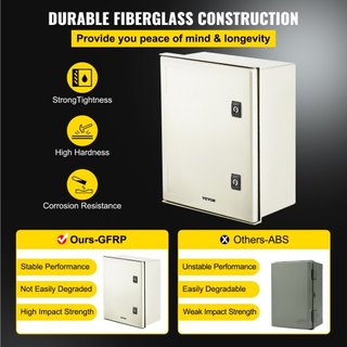 Caja de Fibra de Vidrio NEMA, 40x30x20 cm Caja Eléctrica de Fibra de Vidrio NEMA 4X, Impermeable y a Prueba de Polvo IP66, Caja de Conexiones Eléctricas para Interiores/Exteriores, con Placa de Mo...