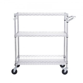 Carrello da Cucina Utilitario, 3 Livelli, Carrello Mobile in Filo con Capacità 661 LBS, Carrello di Servizio in Acciaio con Ruote, Carrello di Stoccaggio in Metallo con Manico Curvo da 80 mm, Fodera...