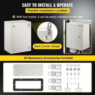 Caja de Acero NEMA, 40x30x20 cm Caja Eléctrica de Acero NEMA 4X, Impermeable y a Prueba de Polvo IP66, Caja de Conexiones Eléctricas para Exteriores/Interiores, con Placa de Montaje