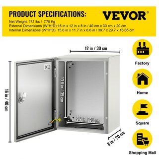 Caja de Acero NEMA, 40x30x20 cm Caja Eléctrica de Acero NEMA 4X, Impermeable y a Prueba de Polvo IP66, Caja de Conexiones Eléctricas para Exteriores/Interiores, con Placa de Montaje