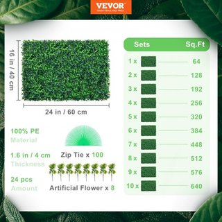 Panel de Boxwood Artificial 24" X 16" UV 24pcs Paneles de Pared de Boxwood Césped Artificial Fondo de Pared 4 cm Pared de Césped Verde, Seto Falso para Decoración Cerca de Privacidad Interior, Jar...