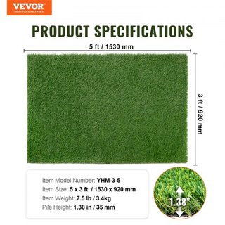 Césped Artificial, Alfombra Verde de 0.9 x 1.5 m, Tapete Falso de 35 mm para Decoración de Patio Exterior, Fácil de Limpiar con Agujeros de Drenaje, Perfecto para Uso Múltiple en Entrada de Hogar,...