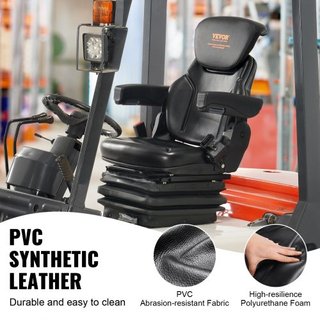 Asiento de Tractor Universal con Suspensión, Asiento de Carretilla Elevadora Plegable con Respaldo Ajustable, Microinterruptor, Cinturón de Seguridad y Descansabrazos, Asiento de Tractor con Absor...