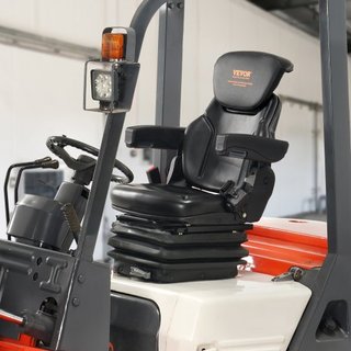 Asiento de Tractor Universal con Suspensión, Asiento de Carretilla Elevadora Plegable con Respaldo Ajustable, Microinterruptor, Cinturón de Seguridad y Descansabrazos, Asiento de Tractor con Absor...