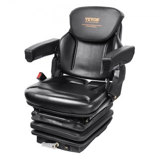 Asiento de Tractor Universal con Suspensión, Asiento de Carretilla Elevadora Plegable con Respaldo Ajustable, Microinterruptor, Cinturón de Seguridad y Descansabrazos, Asiento de Tractor con Absor...