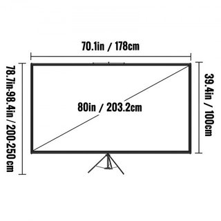 Pantalla de Proyector Tripode con Soporte de 80 pulgadas 16:9 Pantalla de Proyección 4K HD Soporte Sin Arrugas Altura Ajustable Pantalla Portátil para Proyector Interior y Exterior para Películas,...