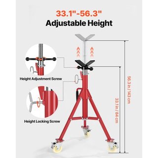 Soporte de Tubo, Soporte de Gato para Tubo, Soporte de Tubo con Cabeza en V Altura Ajustable 71.12-132.08 cm, Soportes de Gato para Tubo con Ruedas, Soportes de Tubo Portátiles Plegables 0.3175 a ...