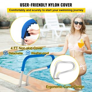 Barandilla de piscina 30x22" Barandilla de piscina de acero inoxidable 304 Capacidad de carga de 250LBS Barandilla de piscina a prueba de óxido con cubierta de agarre azul y broca M8 y tornillos a...