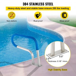 Barandilla de piscina 30x22" Barandilla de piscina de acero inoxidable 304 Capacidad de carga de 250LBS Barandilla de piscina a prueba de óxido con cubierta de agarre azul y broca M8 y tornillos a...