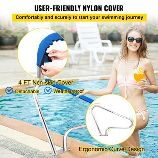 Barandilla de piscina 48x36" Barandilla de piscina de acero inoxidable 304 Capacidad de carga de 250 LBS Barandilla de piscina a prueba de óxido Barandilla de piscina humanizada con cubierta de ag...