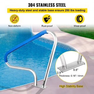 Barandilla de piscina 48x36" Barandilla de piscina de acero inoxidable 304 Capacidad de carga de 250 LBS Barandilla de piscina a prueba de óxido Barandilla de piscina humanizada con cubierta de ag...