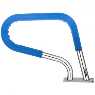 Barandilla de piscina 32x23" Barandilla de piscina de acero inoxidable 304 Capacidad de carga de 250LBS Barandilla de piscina a prueba de óxido con cubierta de agarre azul y broca M8 y tornillos a...