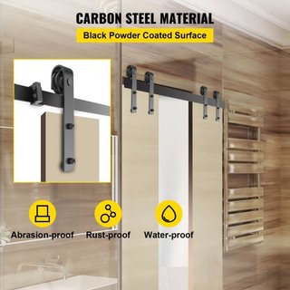 Kit de Hardware para Puerta de Granero Deslizante, Kit de Puerta de 11FT, Kit de Hardware para Puerta de Granero Doble con Capacidad de Carga de 330LBS, Riel de Puerta de Granero de Acero al Carbo...