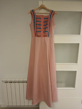 Vestido Teria Yabar Beige y Turquesa