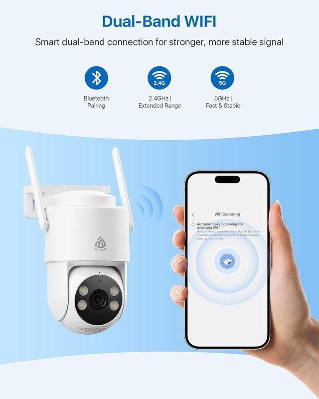 AKINGUAR Y1 cámara 2K 360° WiFi 2,4-5 GHz IP66