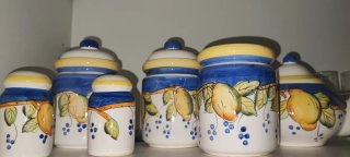 Set cucina ceramica decoro limoni