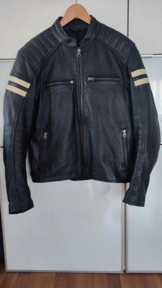 Chaqueta Piel Moto Café Racer Negra. Talla M