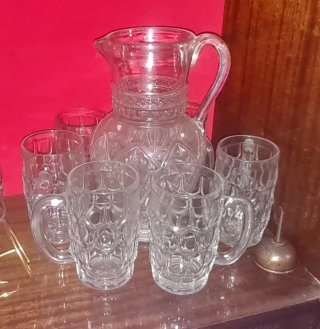 Juego Jarra y Vasos Cristal Tallado