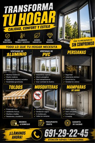 Ventanas, Persianas, Toldos, Mosquiteras, Mamparas