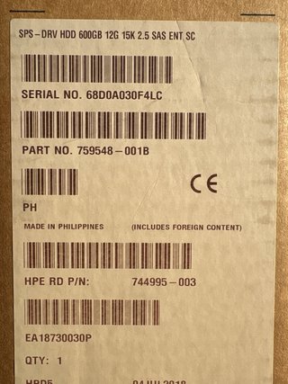 Disco Duro HPE 600GB SAS 2.5 15K RPM
