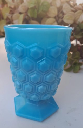 Copa Opalina Azul Geométrico Años 60