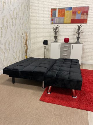 Sofá Cama Negro Terciopelo Ideal Apartamentos