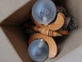 Lámpara de techo madera y cristal 3 globos