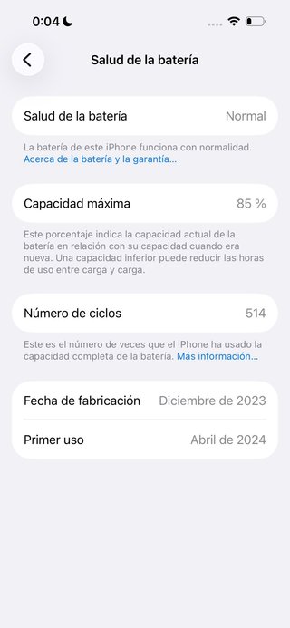 iPhone 15 128GB Negro - Batería 85%