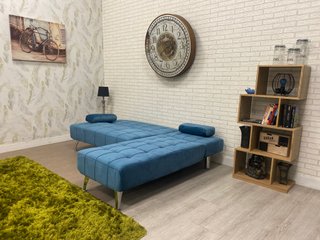 SOFA CAMA AZUL TERCIOPELO,IDEAL SITIOS REDUCIDOS