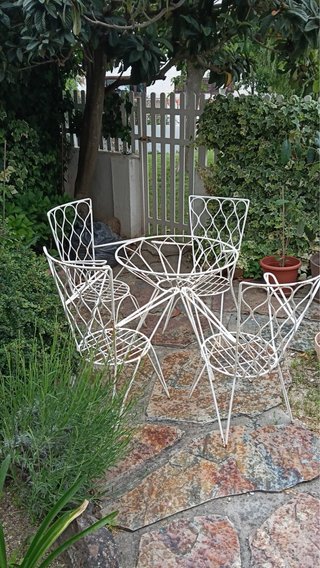 Mesa y 4 Sillas Jardín Hierro Blanco antiguo