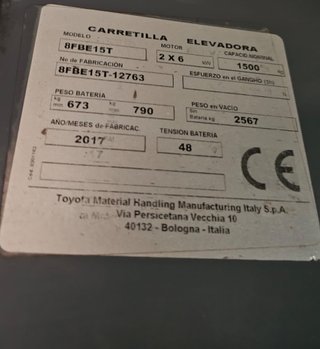 Carretilla elevadora Toyota 8FBE15T 2017