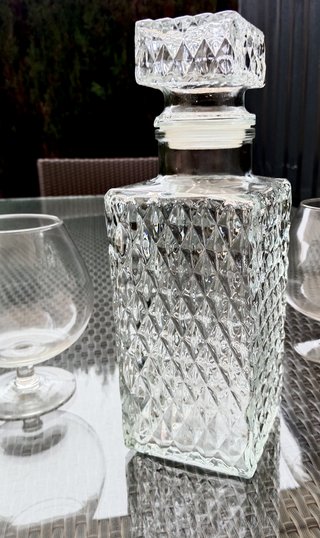 Botella Whisky/Coñac Cristal + 2 Copas de 1980