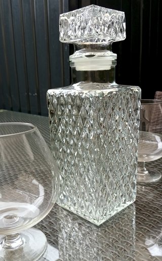 Botella Whisky/Coñac Cristal + 2 Copas de 1980