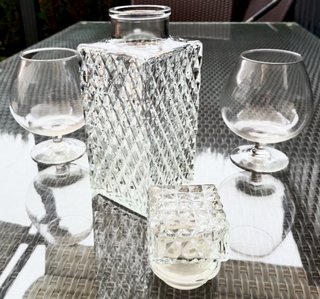 Botella Whisky/Coñac Cristal + 2 Copas de 1980
