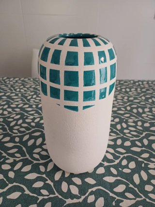 Jarrón Cara Abstracta Teal y Blanco