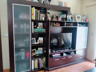 Mueble de salón modular madera y cristal