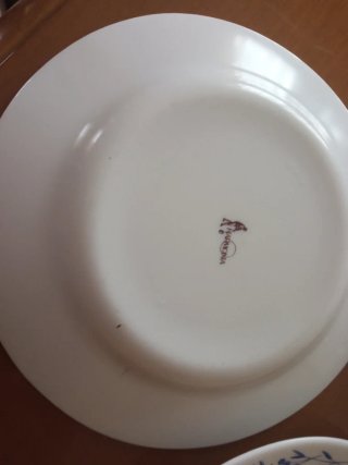 7 Platos Postre Porcelana Azul y Blanco 19cm