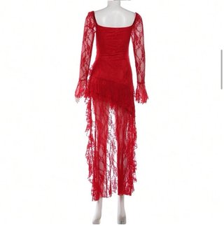 Vestido rojo encaje manga larga