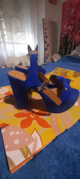 Sandalias el terciopelo Tacón Azul