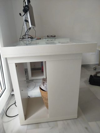 Escritorio cristal y madera blanco