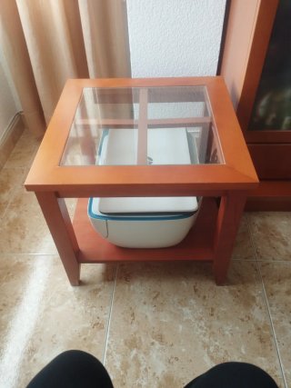 Mesa auxiliar madera y cristal 50x50