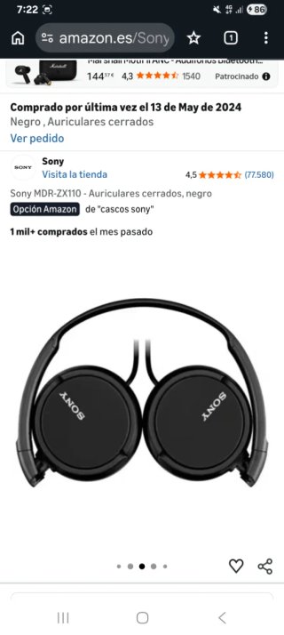 Cascos Sony Cable Negro