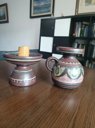 Jarrón y Portavelas de Cerámica Porta Celi Vintage