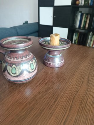 Jarrón y Portavelas de Cerámica Porta Celi Vintage