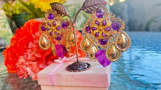 Pendientes flamenca dorados y morados